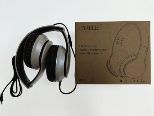 LORELEI X6 Over-Ear Headphones with Microphone, Lightweight Foldable & Portable Stereo Bass Headphones with 1.45M No-Tangle, Wired Headphones for Smartphone Tablet MP3 / 4 (Space Black)