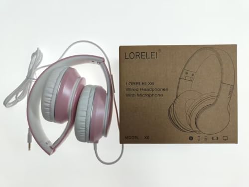 LORELEI X6 Over-Ear Headphones with Microphone, Lightweight Foldable & Portable Stereo Bass Headphones with 1.45M No-Tangle, Wired Headphones for Smartphone Tablet MP3 / 4 (Space Black)