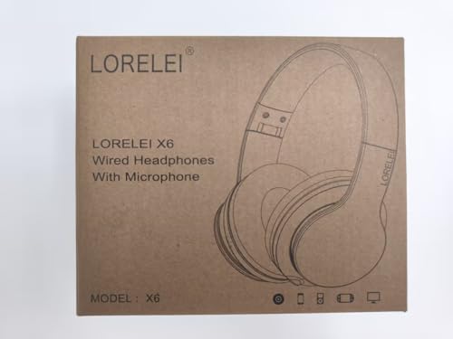 LORELEI X6 Over-Ear Headphones with Microphone, Lightweight Foldable & Portable Stereo Bass Headphones with 1.45M No-Tangle, Wired Headphones for Smartphone Tablet MP3 / 4 (Space Black)