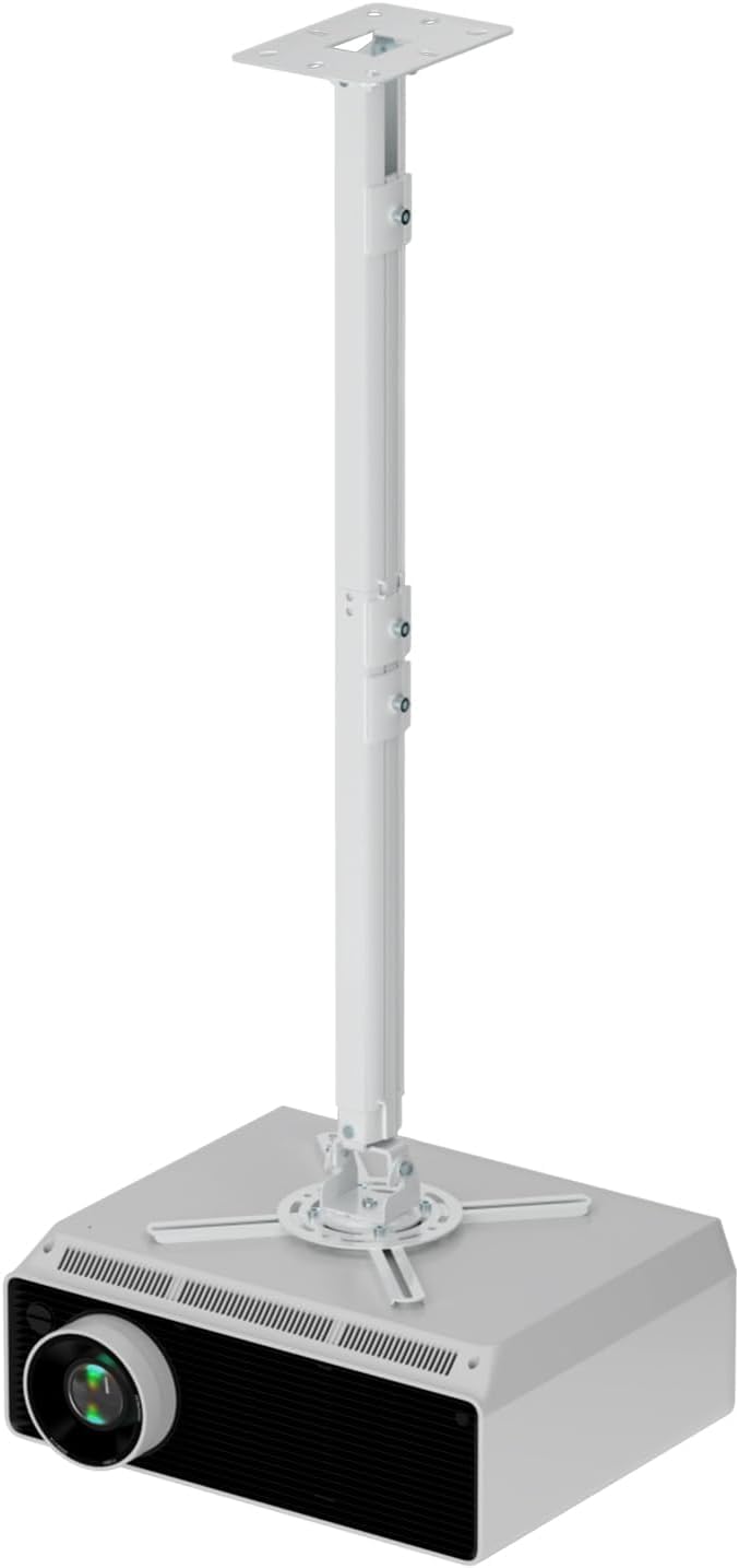 suptek White Projector Ceiling Mount Bracket Fits Flat or Sloped Ceiling Height Adjustable with Extendable Length for LCD/DLP Projectors (PR05)