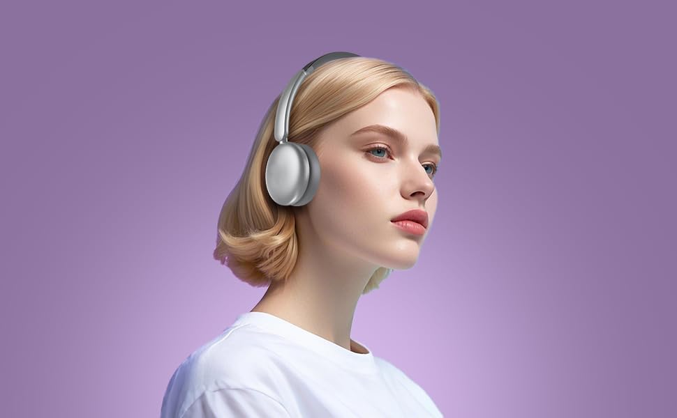 LORELEI Q60 Wireless Bluetooth On Ear Headphones,Built-in Micphone, 40 Hours Up Battery Life, Lightweight ,Bass Mode, Memory Earmuffs (Silver)