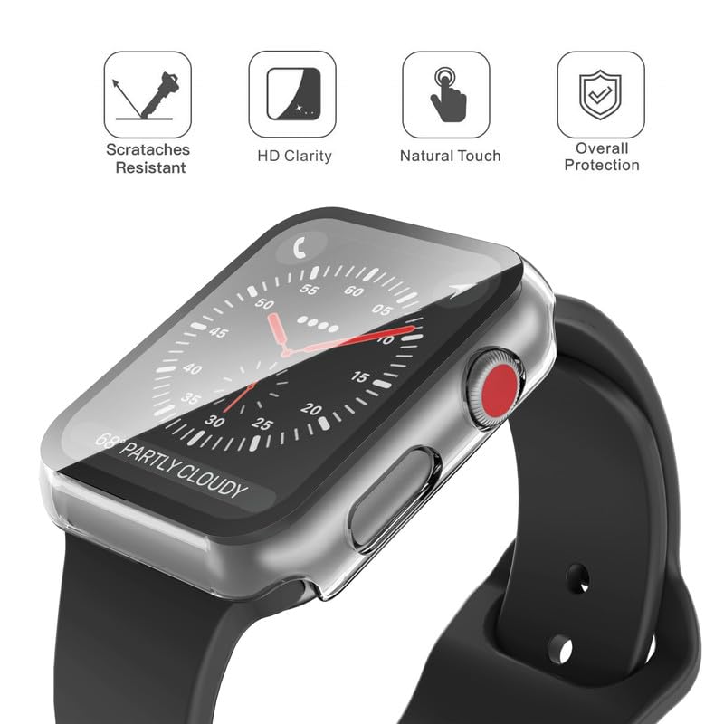 2Pack Black Hard Case (Apple Watch SE 2 (2024) SE Series 6 Series 5 Series 4)with HD Tempered Glass Screen Protector