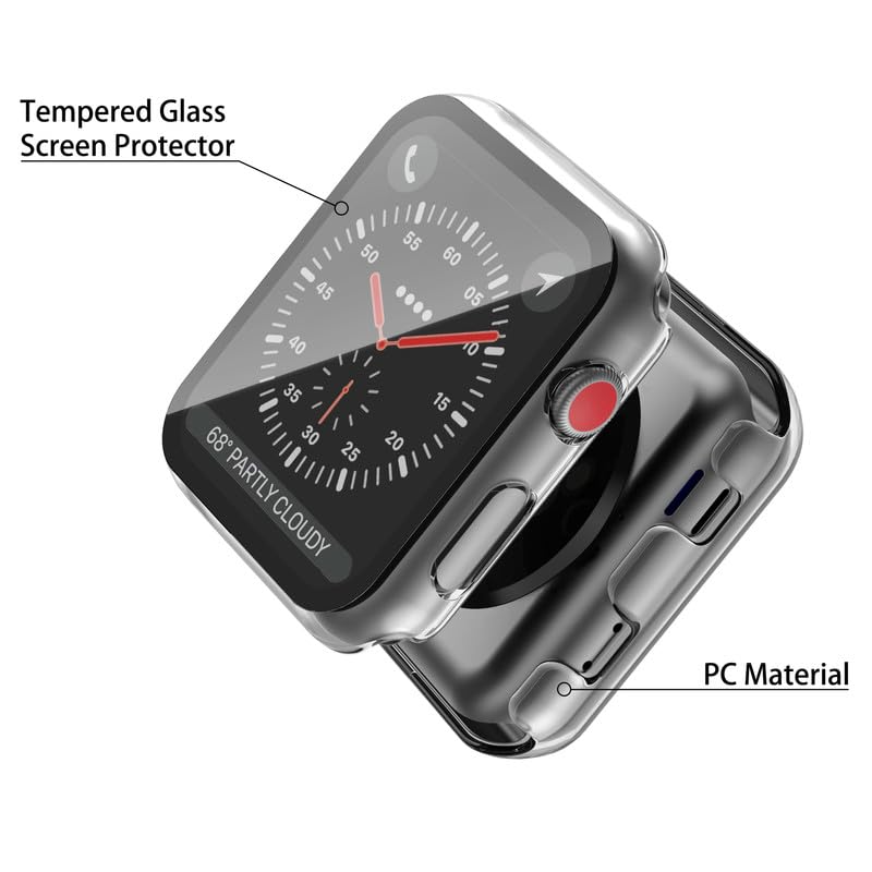 2Pack Black Hard Case (Apple Watch SE 2 (2024) SE Series 6 Series 5 Series 4)with HD Tempered Glass Screen Protector
