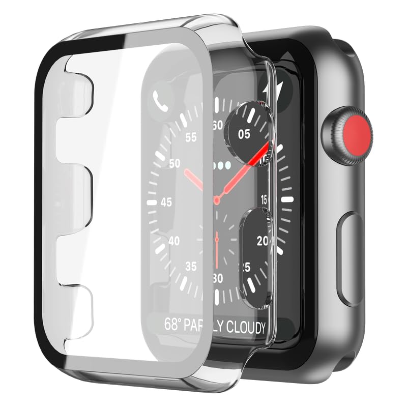 2Pack Black Hard Case (Apple Watch SE 2 (2024) SE Series 6 Series 5 Series 4)with HD Tempered Glass Screen Protector