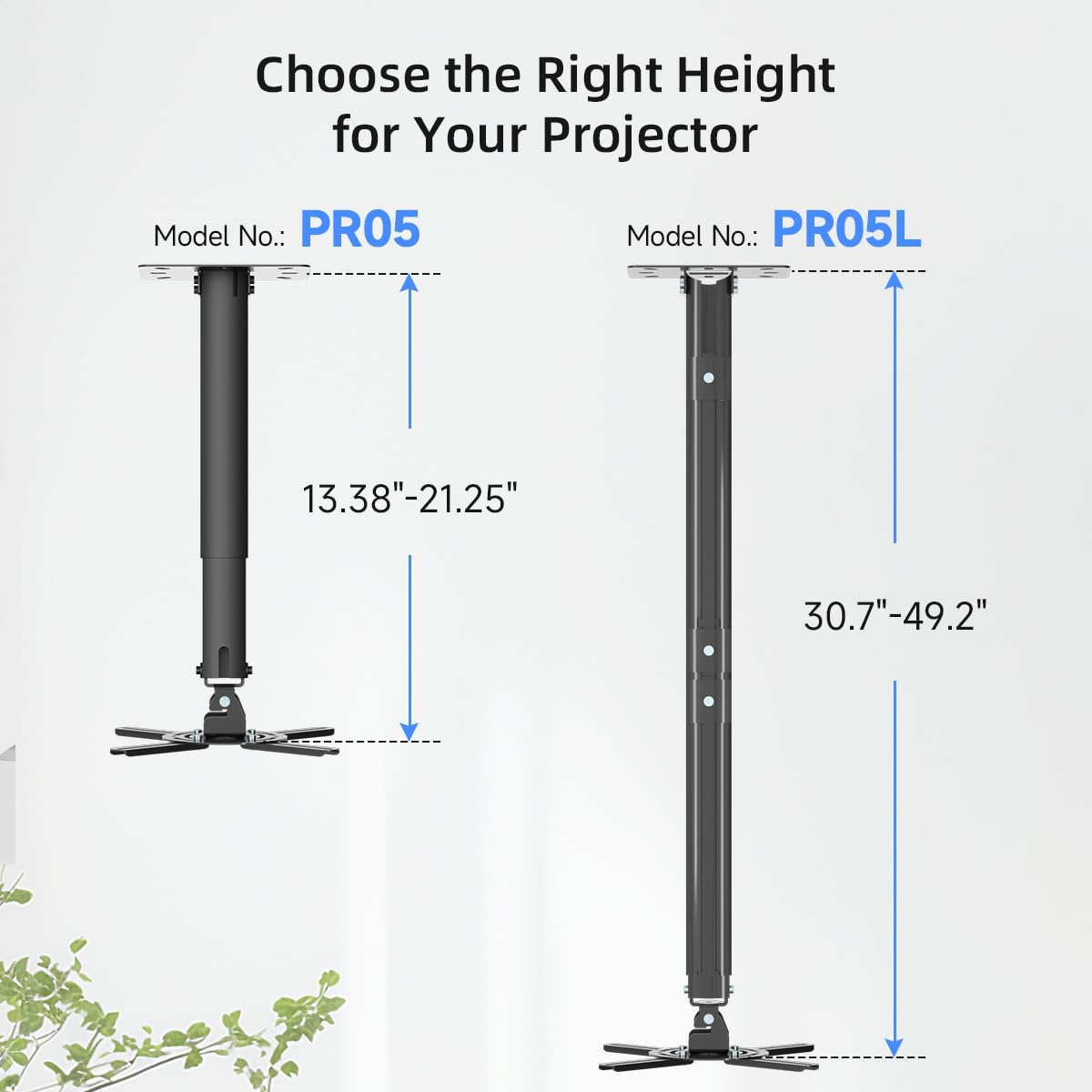 suptek White Projector Ceiling Mount Bracket Fits Flat or Sloped Ceiling Height Adjustable with Extendable Length for LCD/DLP Projectors (PR05)
