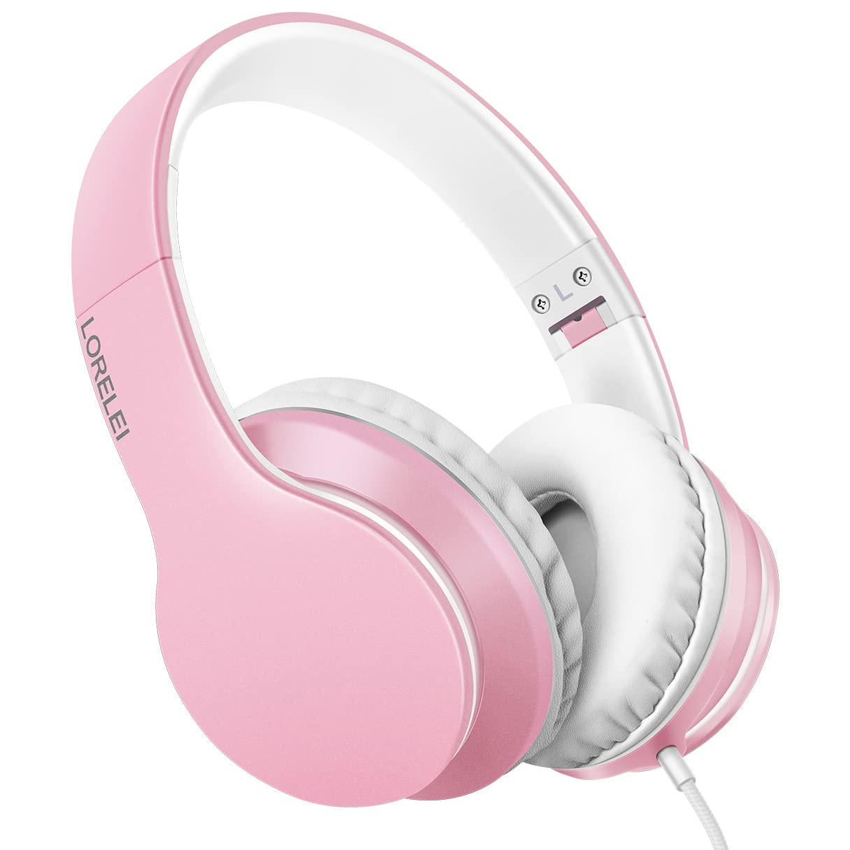 LORELEI X6 Over-Ear Headphones with Microphone, Lightweight Foldable & Portable Stereo Bass Headphones with 1.45M No-Tangle, Wired Headphones for Smartphone Tablet MP3 / 4 (Space Black)