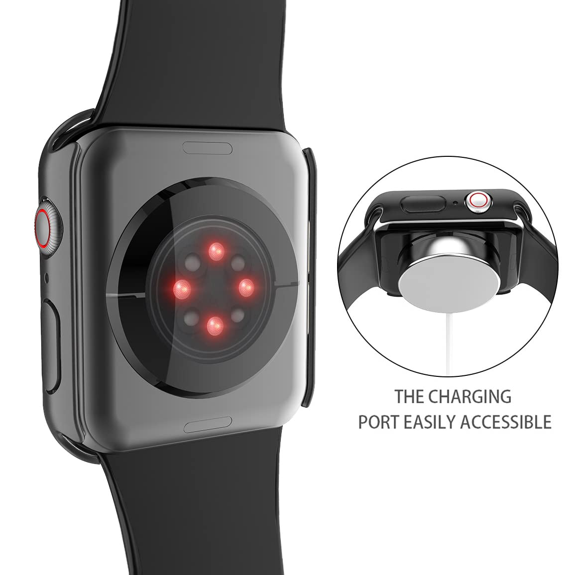 2Pack Black Hard Case (Apple Watch SE 2 (2024) SE Series 6 Series 5 Series 4)with HD Tempered Glass Screen Protector
