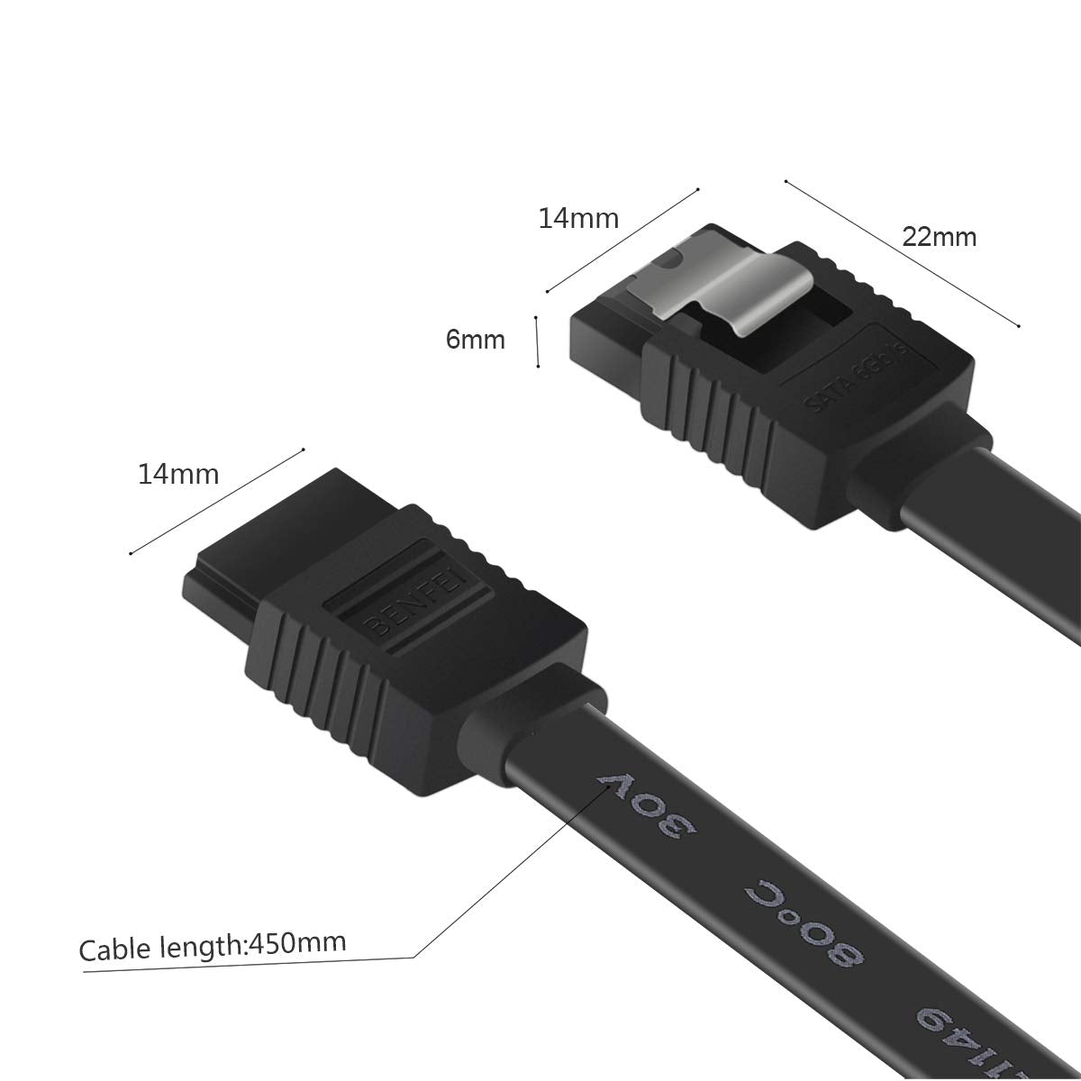 SATA Cable III, Benfei 3 Pack SATA Cable III 6Gbps Straight HDD SDD Data Cable with Locking Latch 18 Inch for SATA HDD, SSD, CD Driver, CD Writer - Black