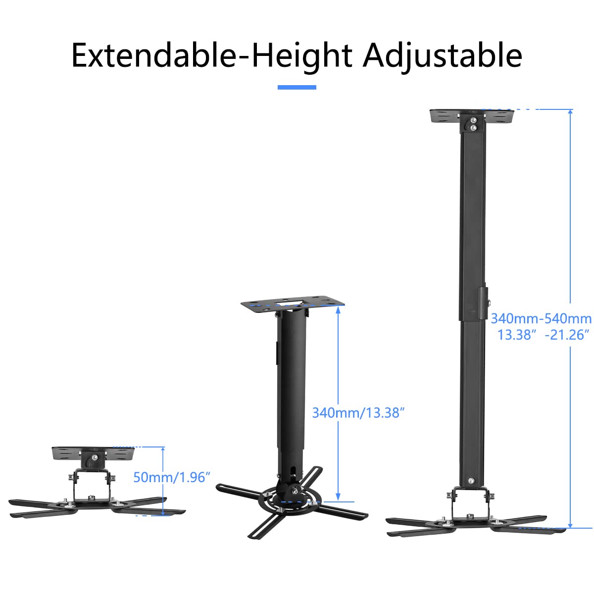 suptek White Projector Ceiling Mount Bracket Fits Flat or Sloped Ceiling Height Adjustable with Extendable Length for LCD/DLP Projectors (PR05)