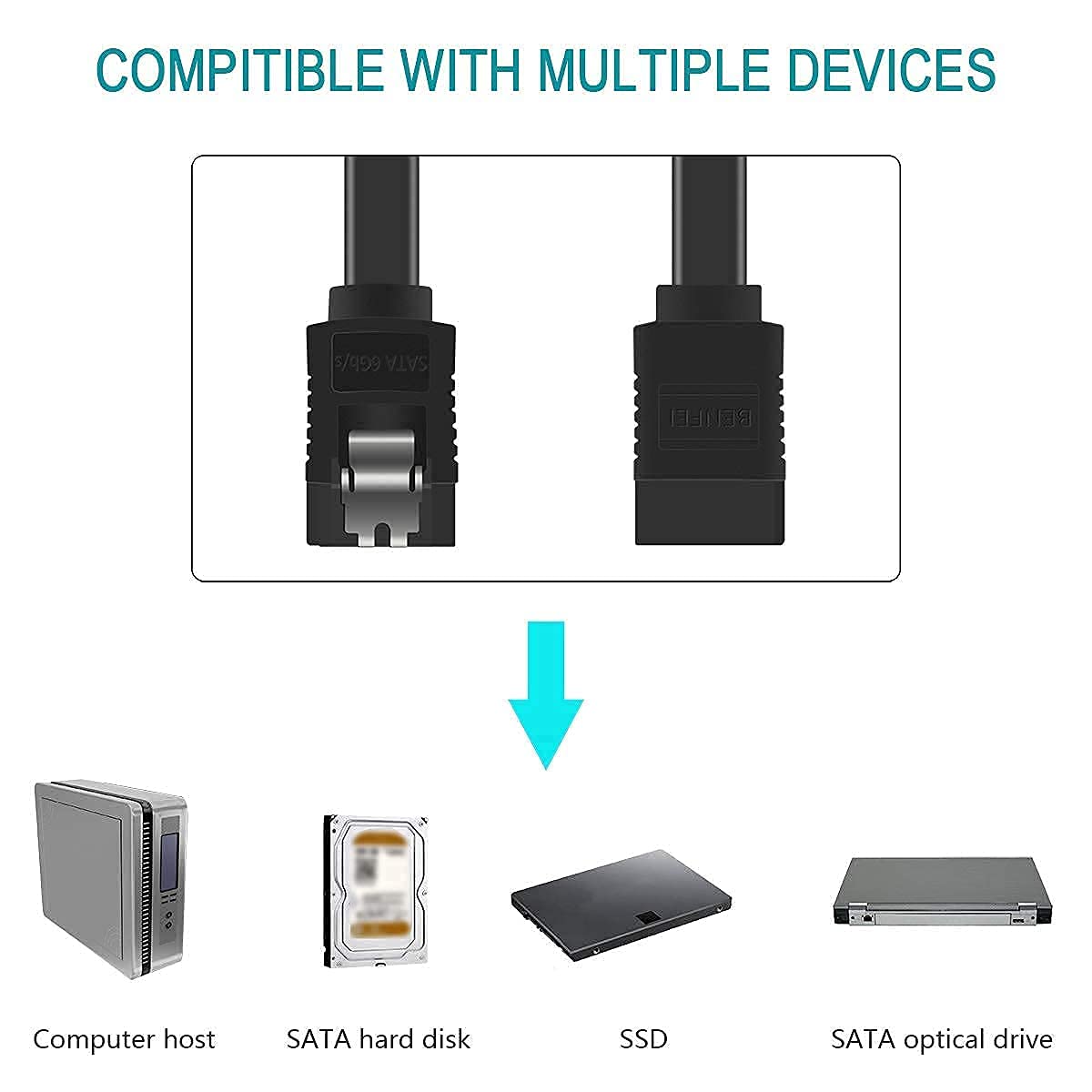 SATA Cable III, Benfei 3 Pack SATA Cable III 6Gbps Straight HDD SDD Data Cable with Locking Latch 18 Inch for SATA HDD, SSD, CD Driver, CD Writer - Black