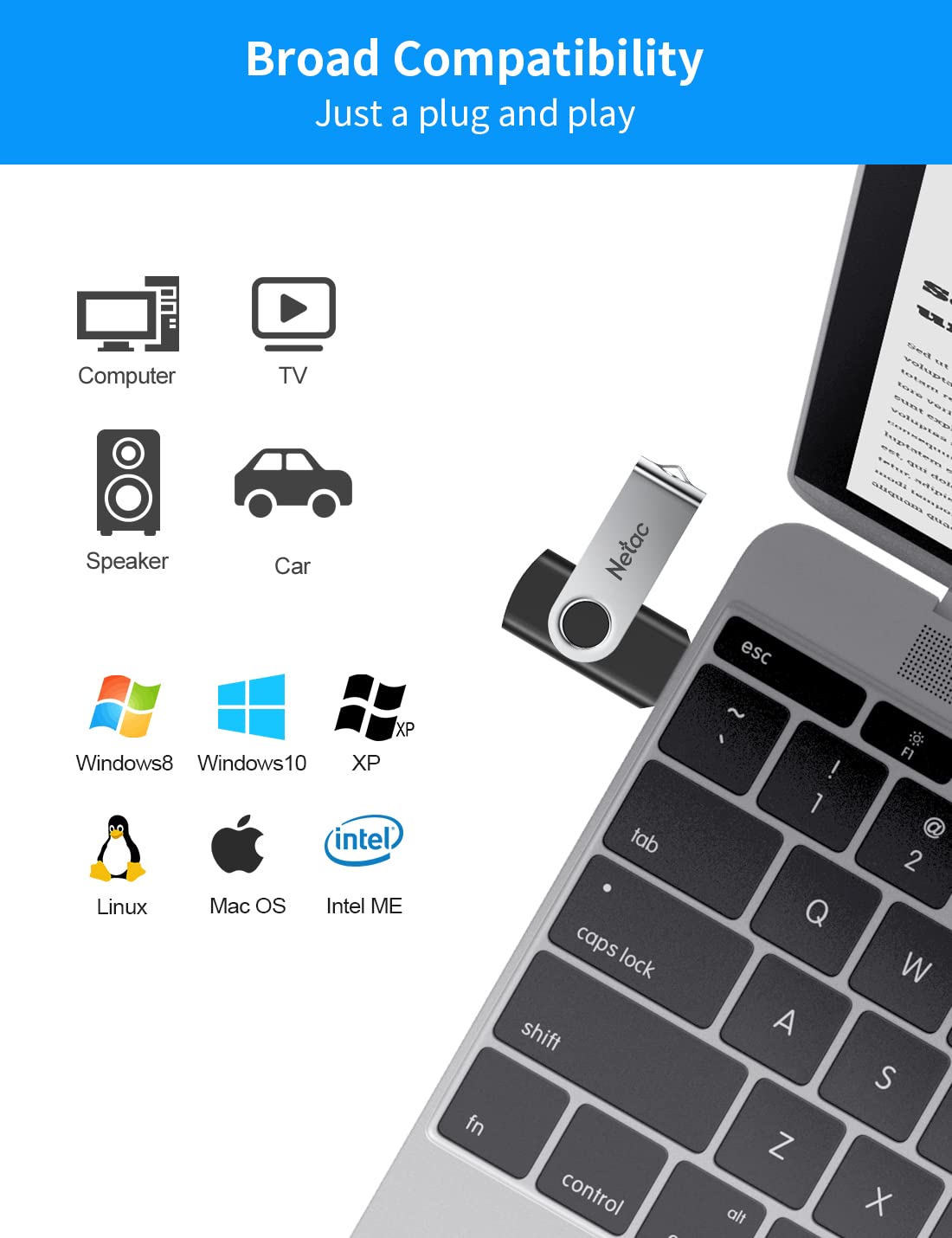 Netac 64GB USB Stick USB 3.0 Flash Drive, Up to 90MB/s, Thumb Drive for Data Storage, Pen Drive with Swivel Design, Memory Stick for External Storage Data/Computer/PC/Laptop/Sound