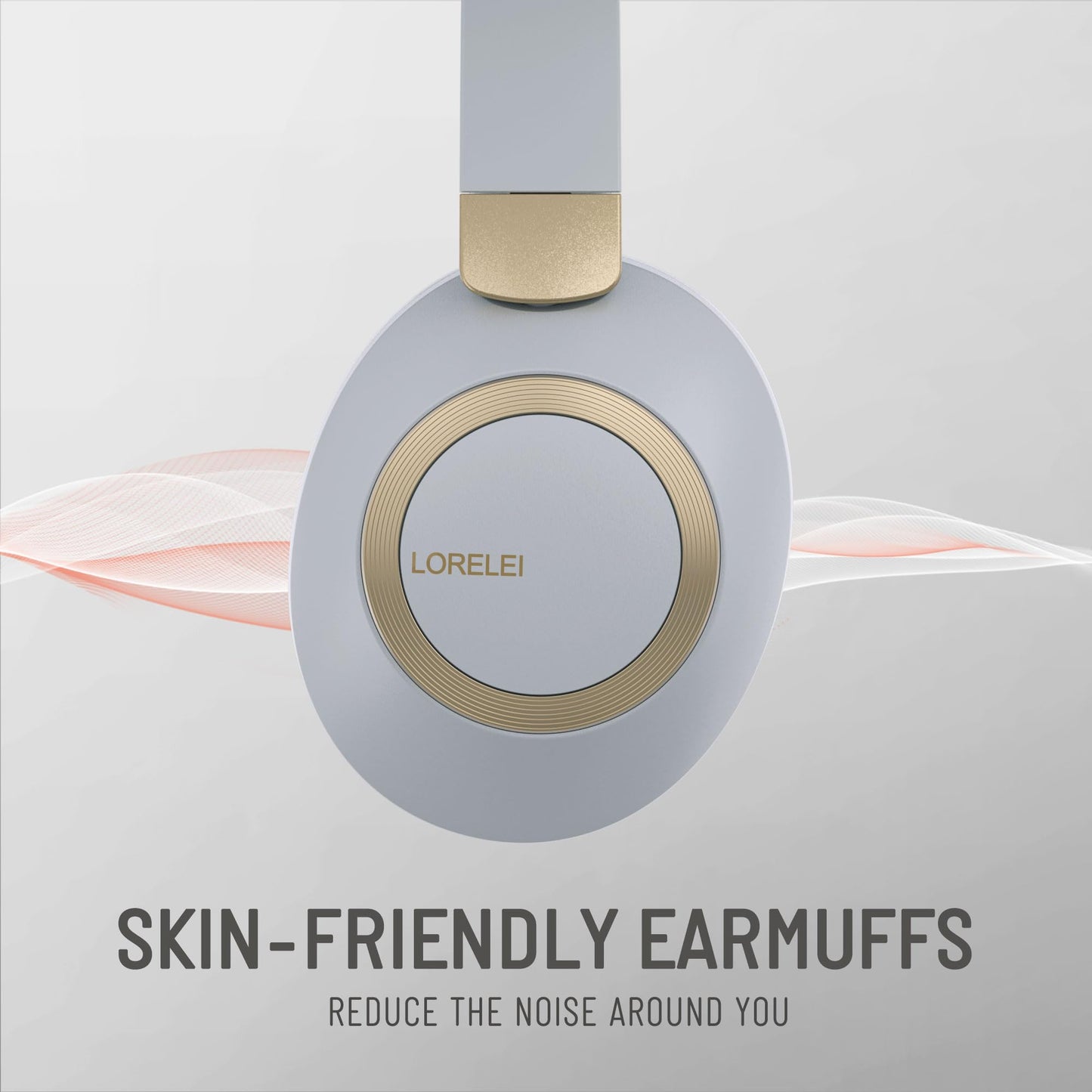 LORELEI B-C6 Wireless Over Ear Headphones, 50H Playtime Foldable Lightweight Bluetooth Headsets, Deep Bass, Built-in Microphone, Memory Foam Earmuff, for Travel, Home Office (Beige White)