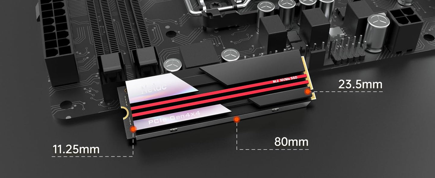 Netac 4TB PCIe Gen4x4 M.2 2280 SSD with Heatsink Up to 7200 MB/s Internal Gaming SSD High-Performance Storage for PCs Desktop Works with PS5, Easy to Install- NV7000