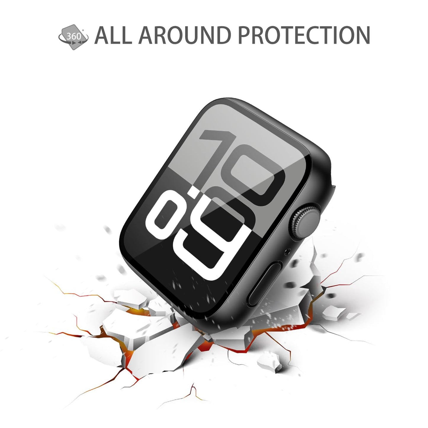 2Pack Black Hard Case (Apple Watch SE 2 (2024) SE Series 6 Series 5 Series 4)with HD Tempered Glass Screen Protector