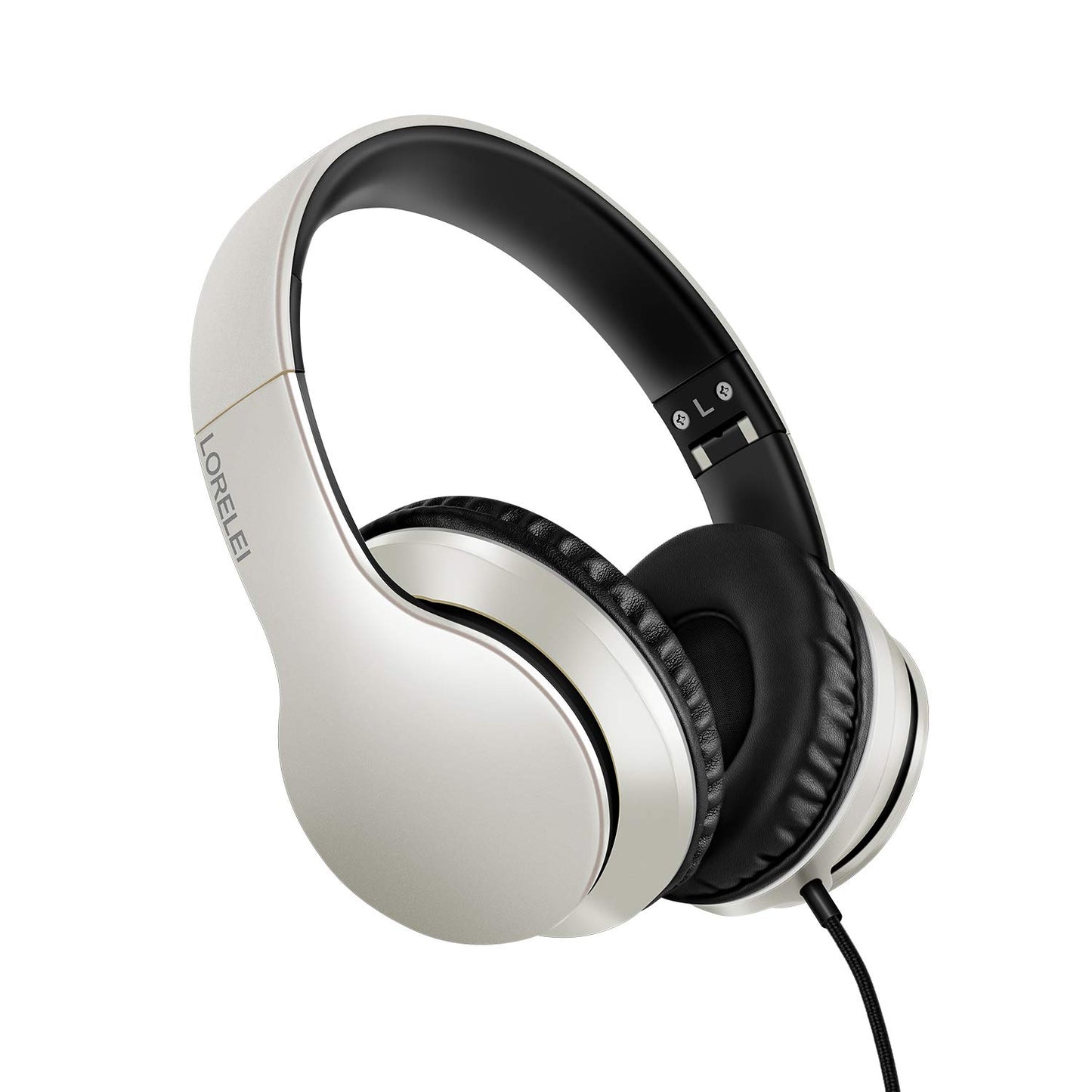 LORELEI X6 Over-Ear Headphones with Microphone, Lightweight Foldable & Portable Stereo Bass Headphones with 1.45M No-Tangle, Wired Headphones for Smartphone Tablet MP3 / 4 (Space Black)