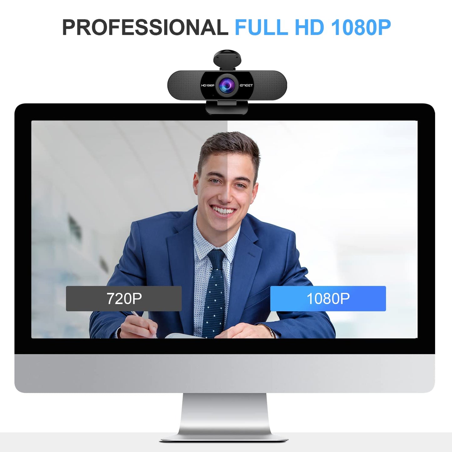 EMEET 1080P Webcam with Microphone, C960 Web Camera, 2 Mics Streaming Webcam, 90°FOV Computer Camera, Plug and Play USB Web Cam for Online Calling/Conferencing, Zoom/Teams/Facetime/YouTube, Laptop/PC
