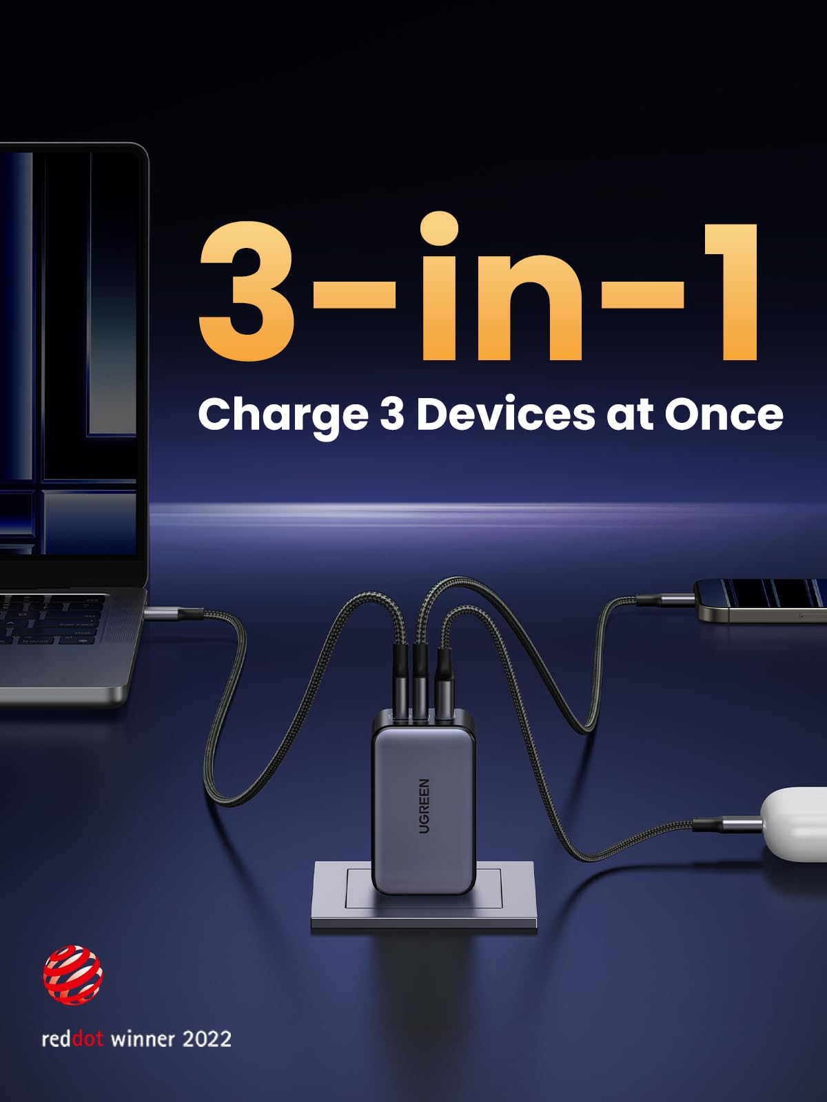 UGREEN Nexode 65W USB C Charger, 3 Port GaN Charger Foldable Tablet Charger Block Compatible with iPhone 17 Pro Max/17 Pro/iPhone Air/17, Tablet, iPad, MacBook Pro/Air, Galaxy S26 S25, Pixel 10