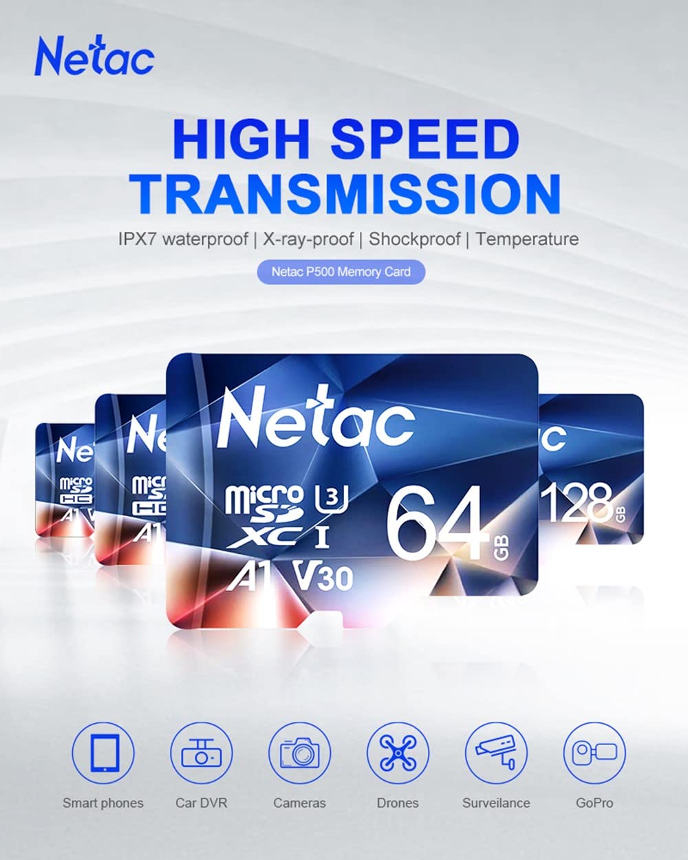 Netac 64GB 3 Pack Micro SD Card Ultra Micro SDXC TF Memory Card Extend Capacity Up to 100MB/s, 667X, U3, C10, V30, A1, FAT32, High Speed TF Card for Switch/Dash cam/Camera/Smartphone