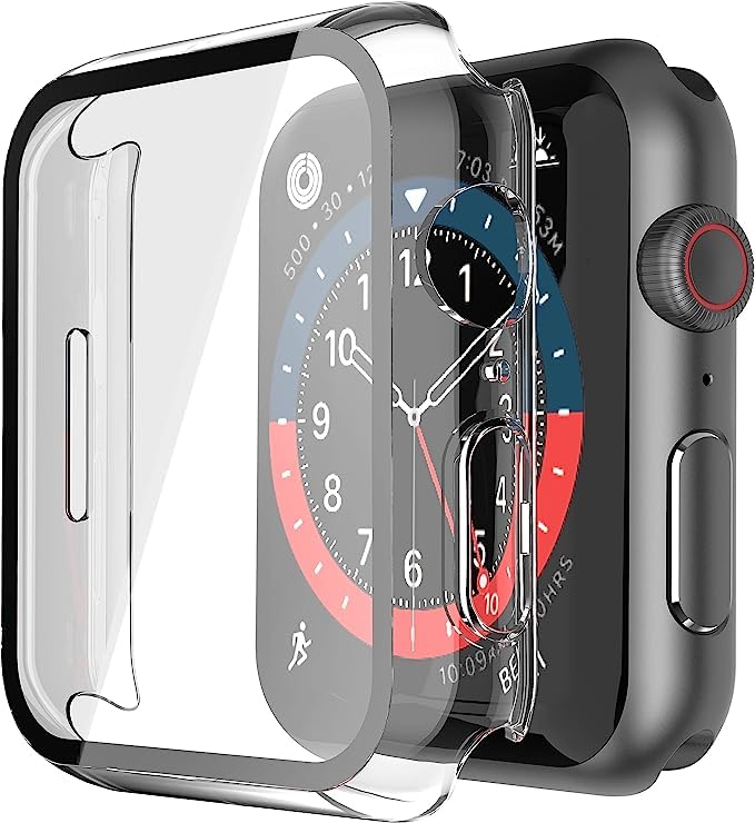 2Pack Black Hard Case (Apple Watch SE 2 (2024) SE Series 6 Series 5 Series 4)with HD Tempered Glass Screen Protector