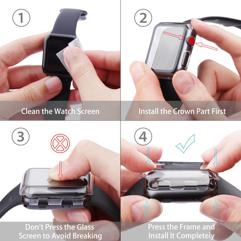 2Pack Black Hard Case (Apple Watch SE 2 (2024) SE Series 6 Series 5 Series 4)with HD Tempered Glass Screen Protector