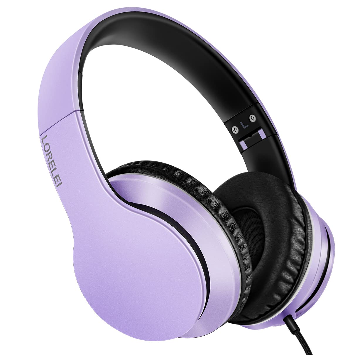 LORELEI X6 Over-Ear Headphones with Microphone, Lightweight Foldable & Portable Stereo Bass Headphones with 1.45M No-Tangle, Wired Headphones for Smartphone Tablet MP3 / 4 (Space Black)