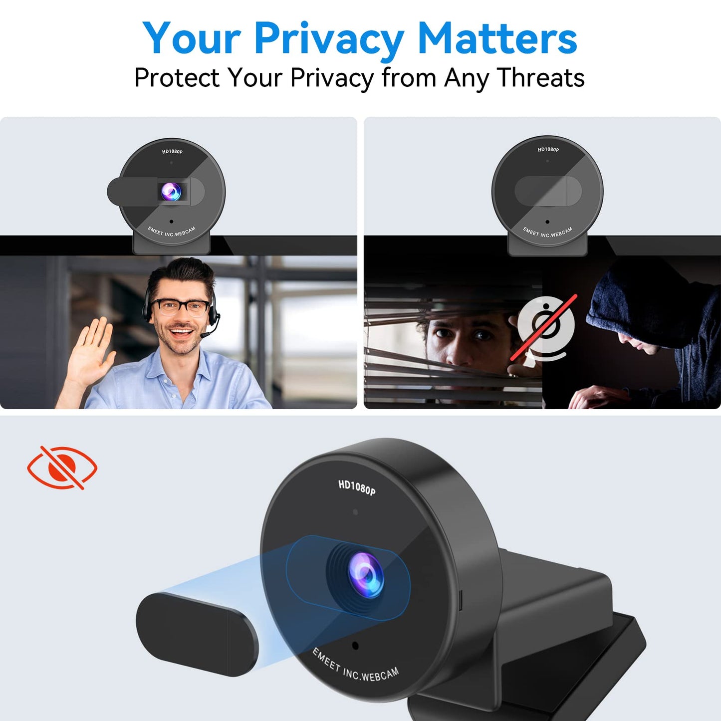 EMEET C955 Webcam for PC, 1080P Webcam with Microphone&Privacy Cover, Auto Light Correction, 70° FOV for Personal Use, Plug&Play Web Cam Protect Data, Perfect for Office Professionals&Remote Workers