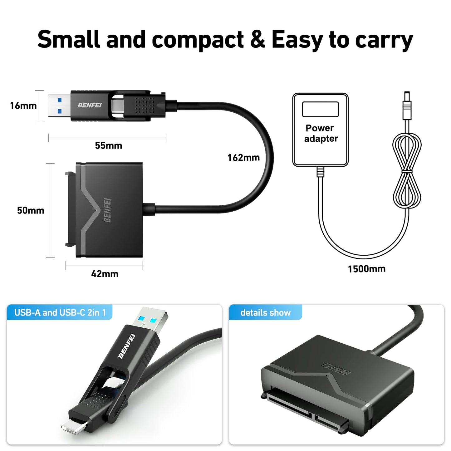 BENFEI SATA to USB Cable, BENFEI USB 3.0 to SATA III Hard Driver Adapter Compatible for 2.5 inch HDD and SSD