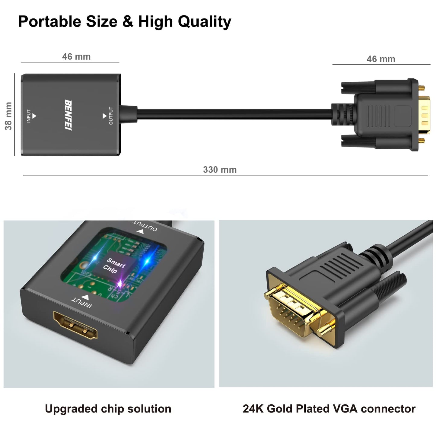 BENFEI HDMI to VGA, Uni-Directional HDMI (Source) to VGA (Display) Adapter (Female to Male) with 3.5mm Audio Jack Compatible for TV Stick, Computer, Desktop, Laptop, PC, Monitor, Projector, Roku, Xbox