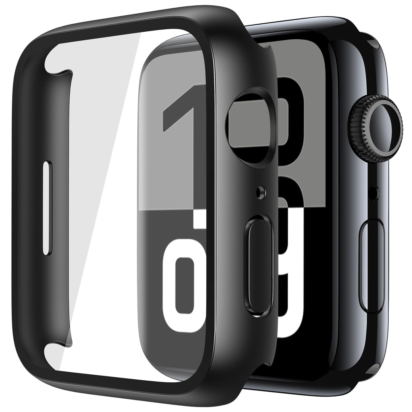 2Pack Black Hard Case (Apple Watch SE 2 (2024) SE Series 6 Series 5 Series 4)with HD Tempered Glass Screen Protector