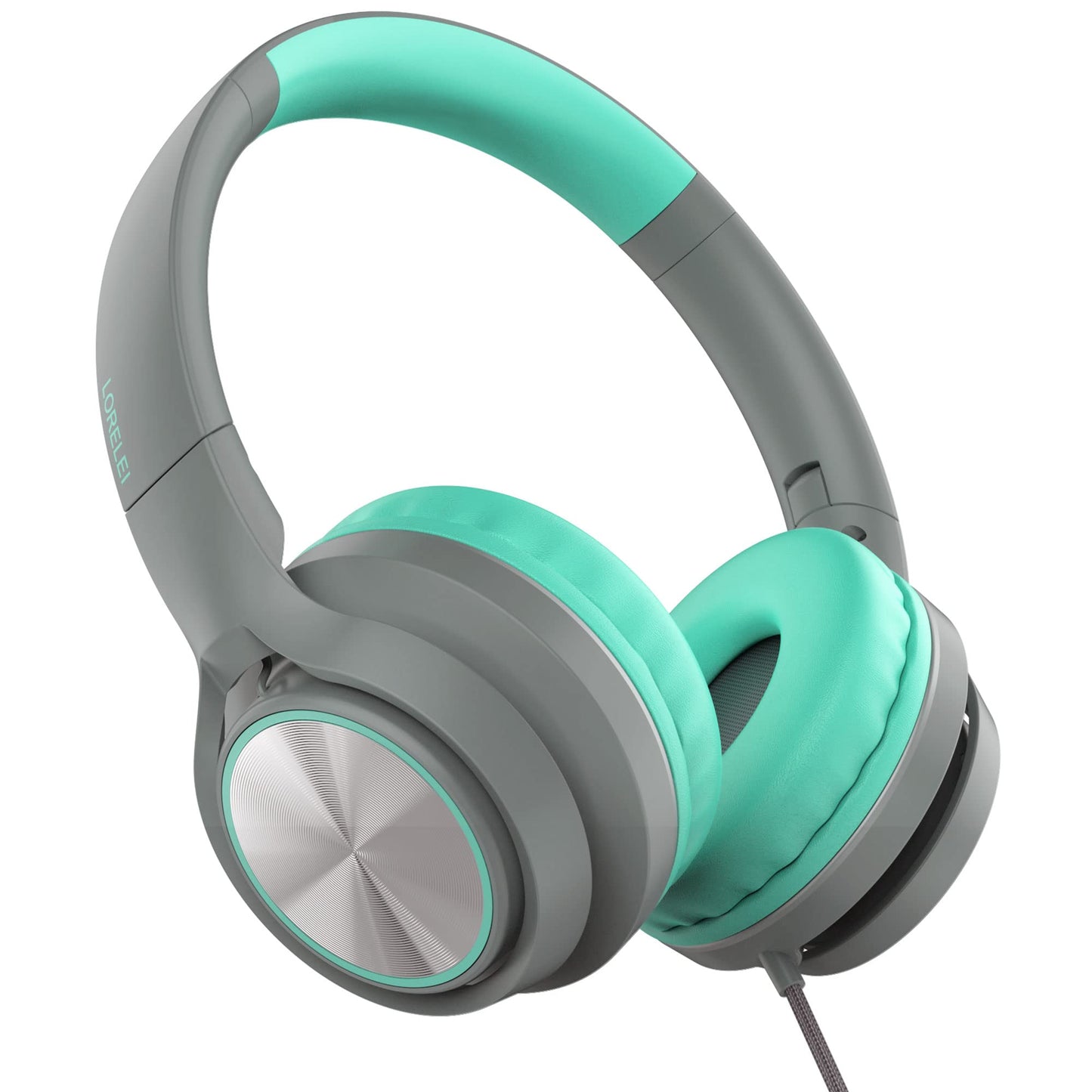 LORELEI E7 Kids Headphones with Microphone,On-Ear Wired Headset for Children/Boys/Girls,85/94dB Safe Volume 3.5mm Audio Jack Tangle-Free for School/iPad/Laptop/Travel (Blue&Green)