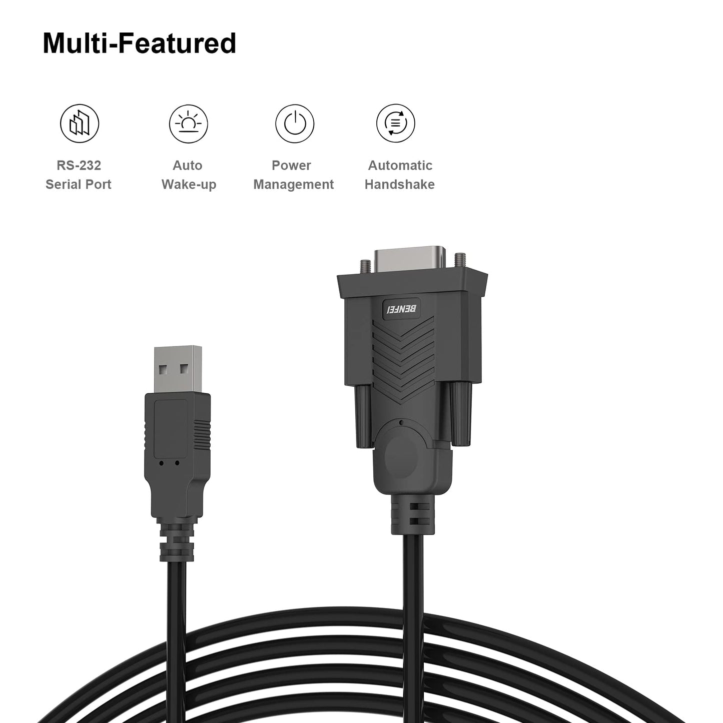 BENFEI USB to Serial Adapter, 6 Feet USB to RS-232 Male (9-pin) DB9 Serial Cable, Prolific Chipset, Windows 11/10/8.1/8/7, Mac OS X 10.6 and Above (NOT VGA)