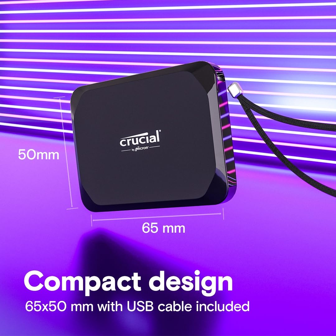 Crucial X9 1TB Portable SSD, Up to 1050MB/s, USB 3.2 USB-C, External Solid State Drive, Compatible with Windows, Mac, & Android, Reliable Storage for Games, Files, & Backups, Black - CT1000X9SSD902
