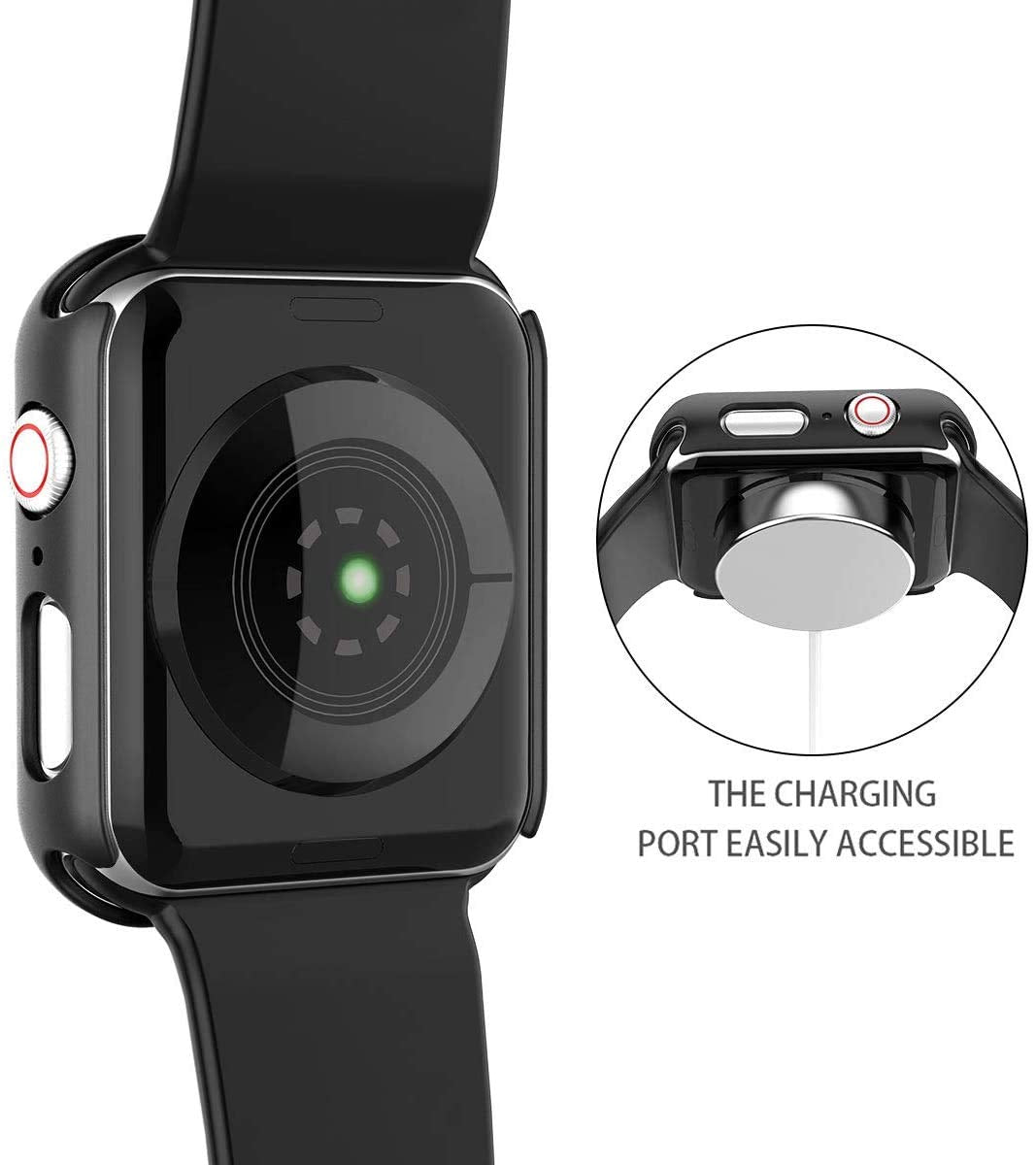 2Pack Black Hard Case (Apple Watch SE 2 (2024) SE Series 6 Series 5 Series 4)with HD Tempered Glass Screen Protector