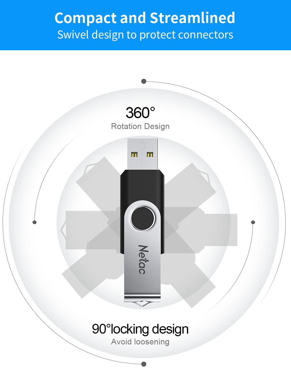 Netac 64GB USB Stick USB 3.0 Flash Drive, Up to 90MB/s, Thumb Drive for Data Storage, Pen Drive with Swivel Design, Memory Stick for External Storage Data/Computer/PC/Laptop/Sound
