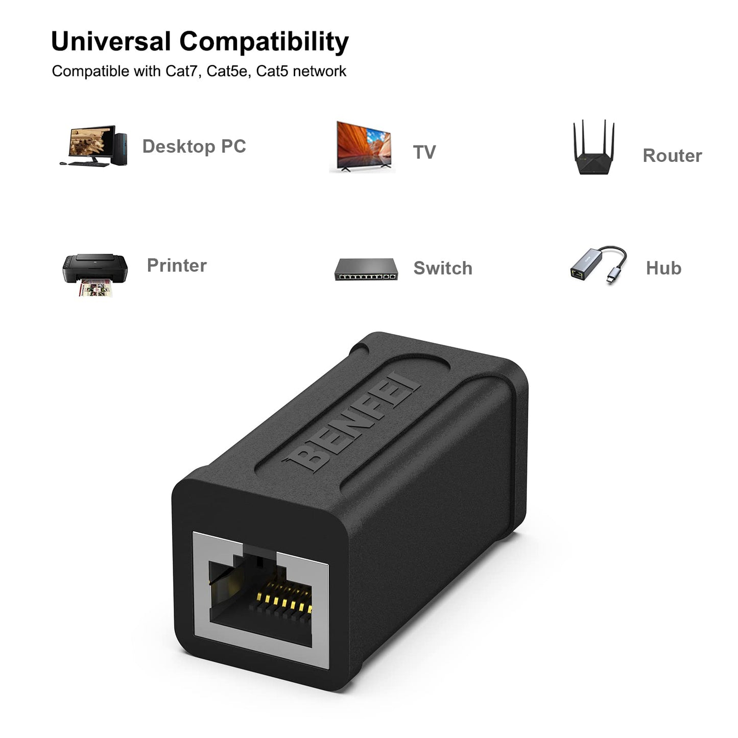 RJ45 Inline Coupler, BENFEI 5 Pack Cat7 Cat6 Cat5e Ethernet Extender 10Gbps Coupler Female to Female