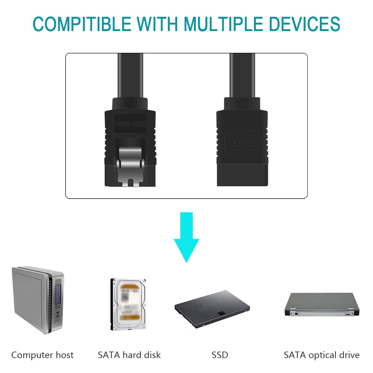 SATA Cable III, Benfei 3 Pack SATA Cable III 6Gbps Straight HDD SDD Data Cable with Locking Latch 18 Inch for SATA HDD, SSD, CD Driver, CD Writer - Black