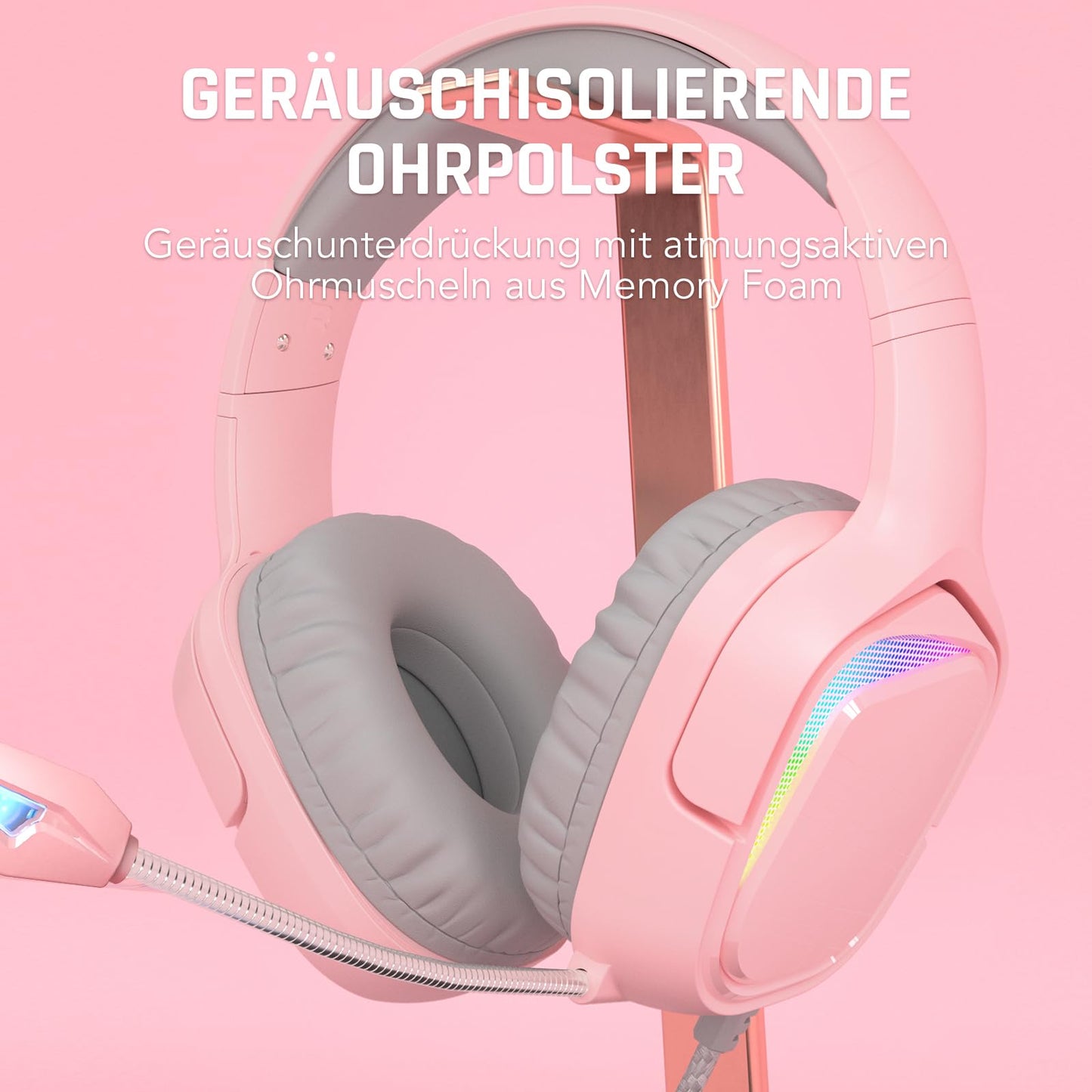 Black Shark Gaming Headset for PC, PS4, PS5, Xbox, Switch, All-in-1 Gaming Headphones with Ultra-Clear Bendable Mic, 50mm Dynamic Drivers, Noise Isolation Ear Cushions, in-line Controls - Pink