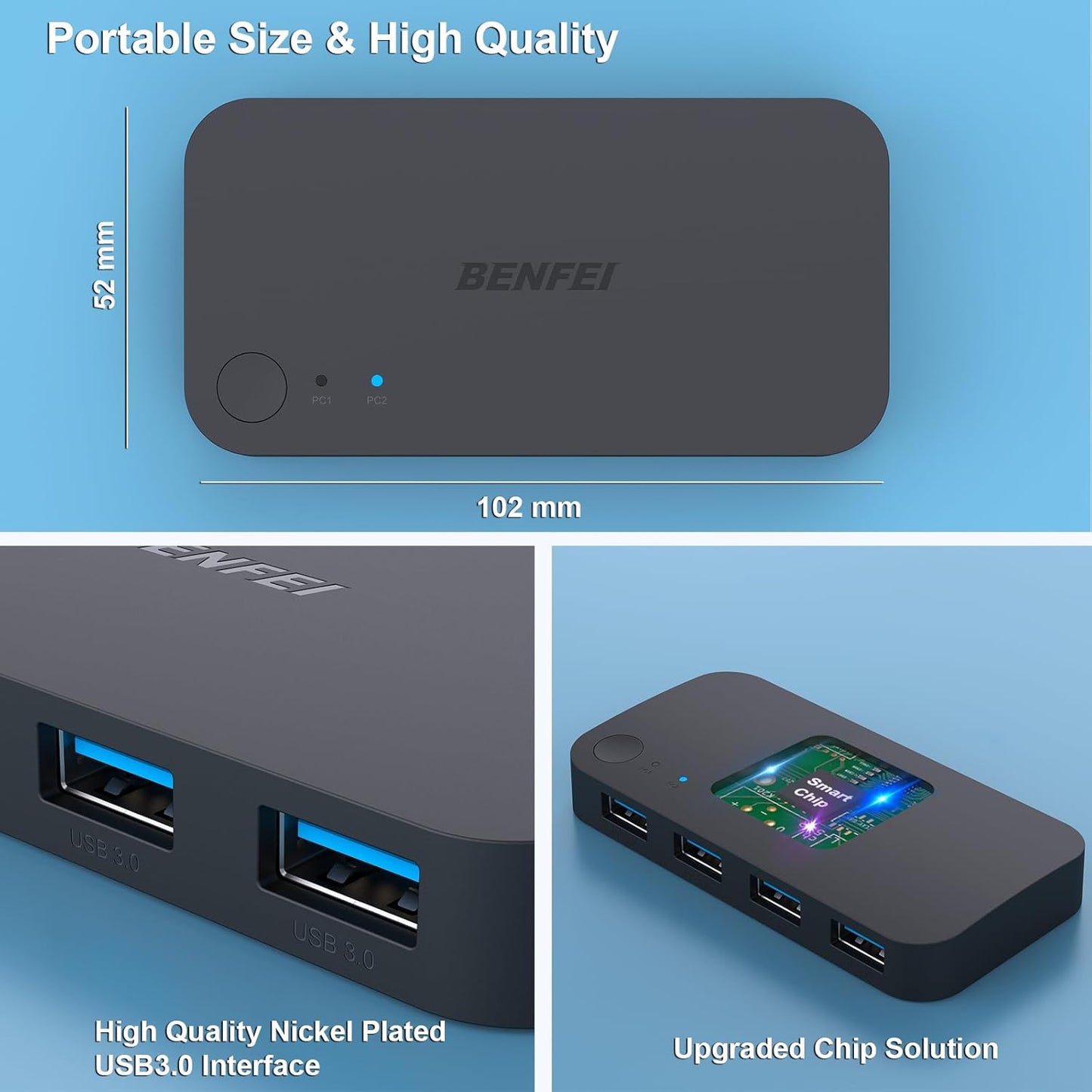 USB 3.0 Switch, USB Switcher 2 Computers Share 4 USB for PC Mouse Keyboard Printer Scanner, USB KVM Switch Selector Compatible with Windows, Mac, Linux