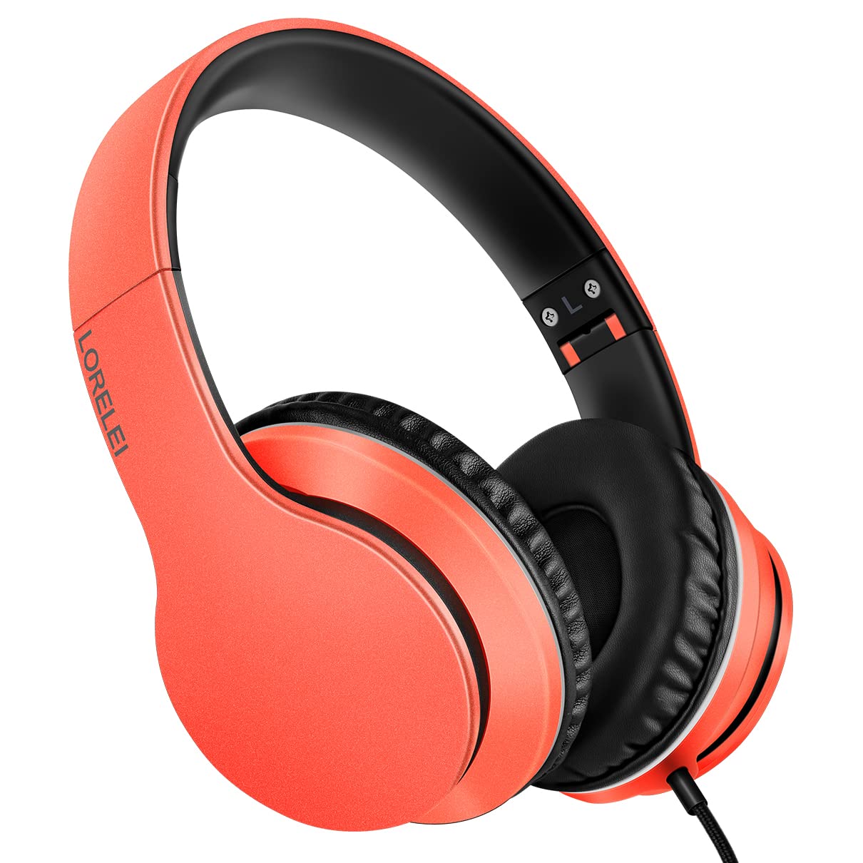 LORELEI X6 Over-Ear Headphones with Microphone, Lightweight Foldable & Portable Stereo Bass Headphones with 1.45M No-Tangle, Wired Headphones for Smartphone Tablet MP3 / 4 (Space Black)