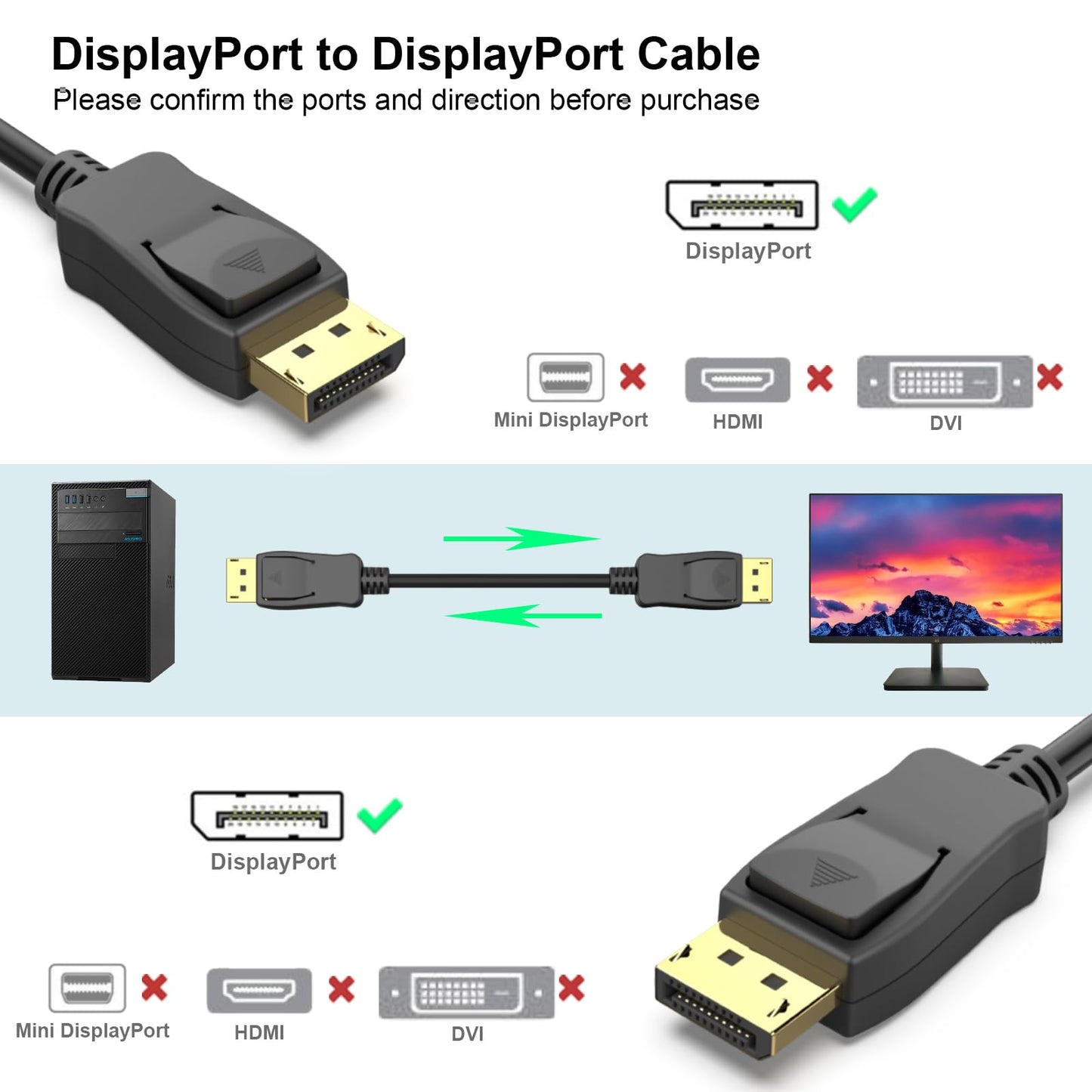 BENFEI [VESA Certified DisplayPort to DisplayPort 1.8 Meter Cable, DP to DP Male to Male Cable, Supports 4K@60Hz, 2K@165Hz Compatible for Lenovo, Dell, HP, ASUS and More