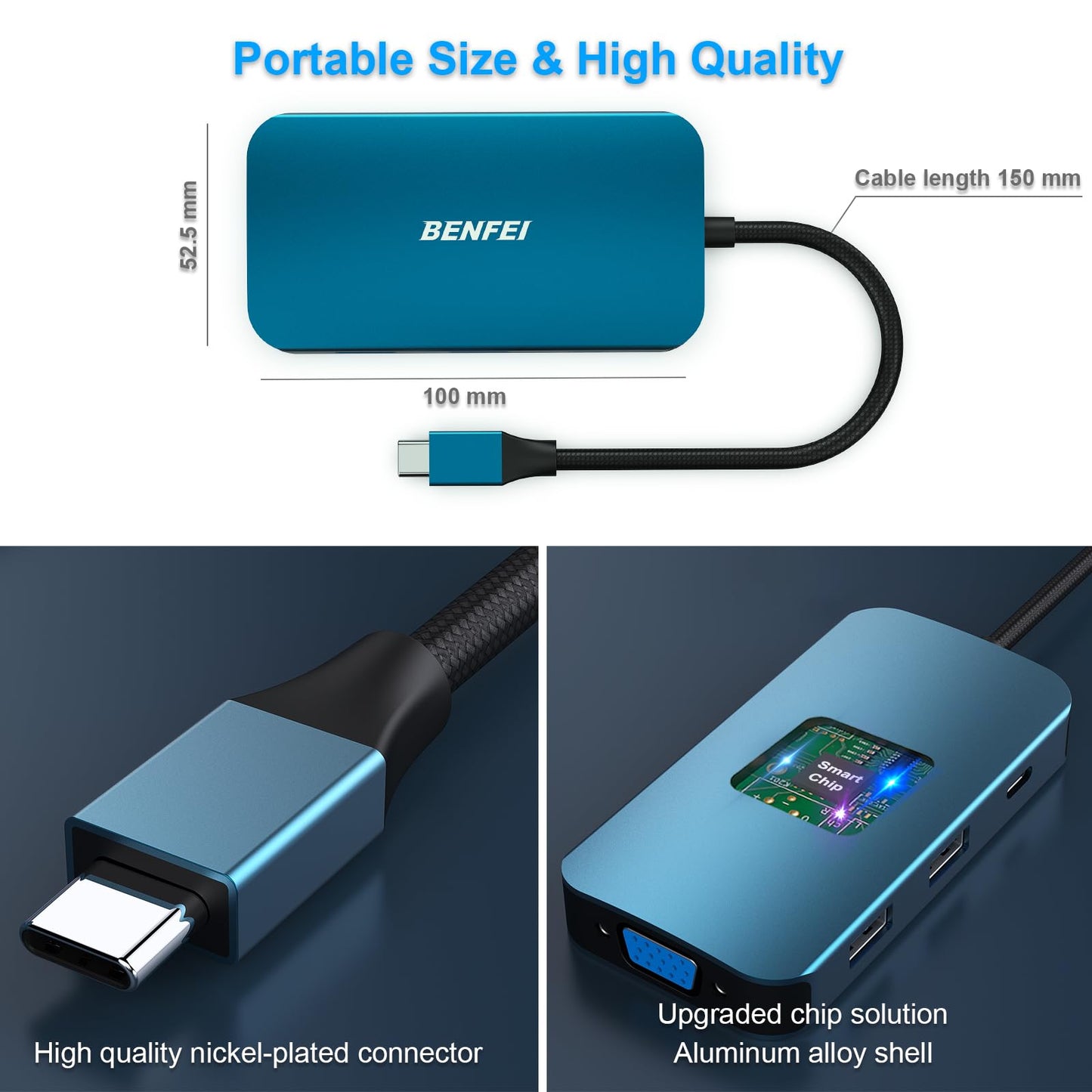 BENFEI USB C Docking Station, 8-in-1 USB C Hub with Triple Display Dual HDMI, VGA, 3*USB 3.0, 100W Power Delivery, 3.5mm AUX Audio Compatible with MacBook Pro, XPS and More