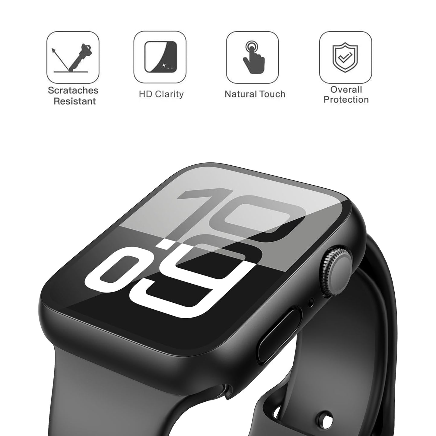 2Pack Black Hard Case (Apple Watch SE 2 (2024) SE Series 6 Series 5 Series 4)with HD Tempered Glass Screen Protector