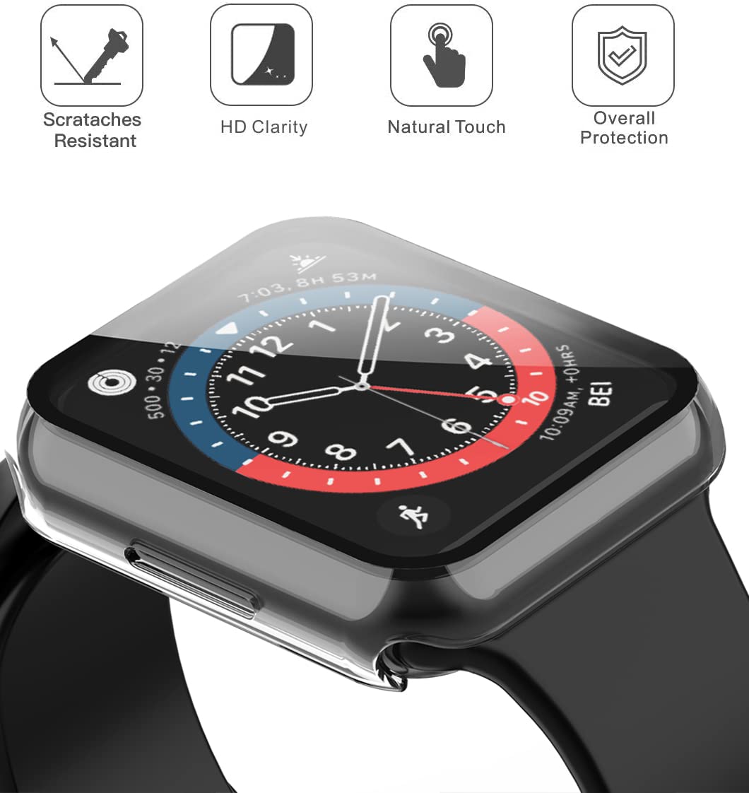 2Pack Black Hard Case (Apple Watch SE 2 (2024) SE Series 6 Series 5 Series 4)with HD Tempered Glass Screen Protector