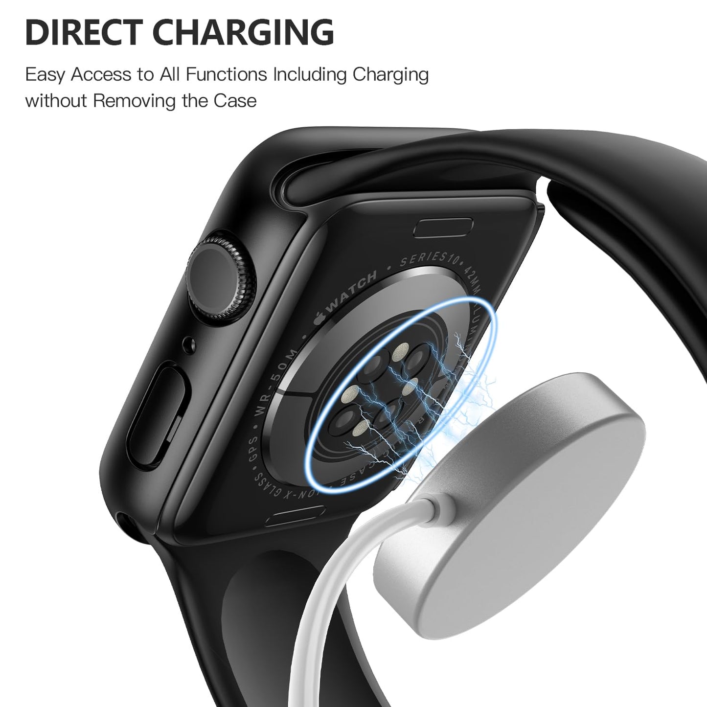 2Pack Black Hard Case (Apple Watch SE 2 (2024) SE Series 6 Series 5 Series 4)with HD Tempered Glass Screen Protector