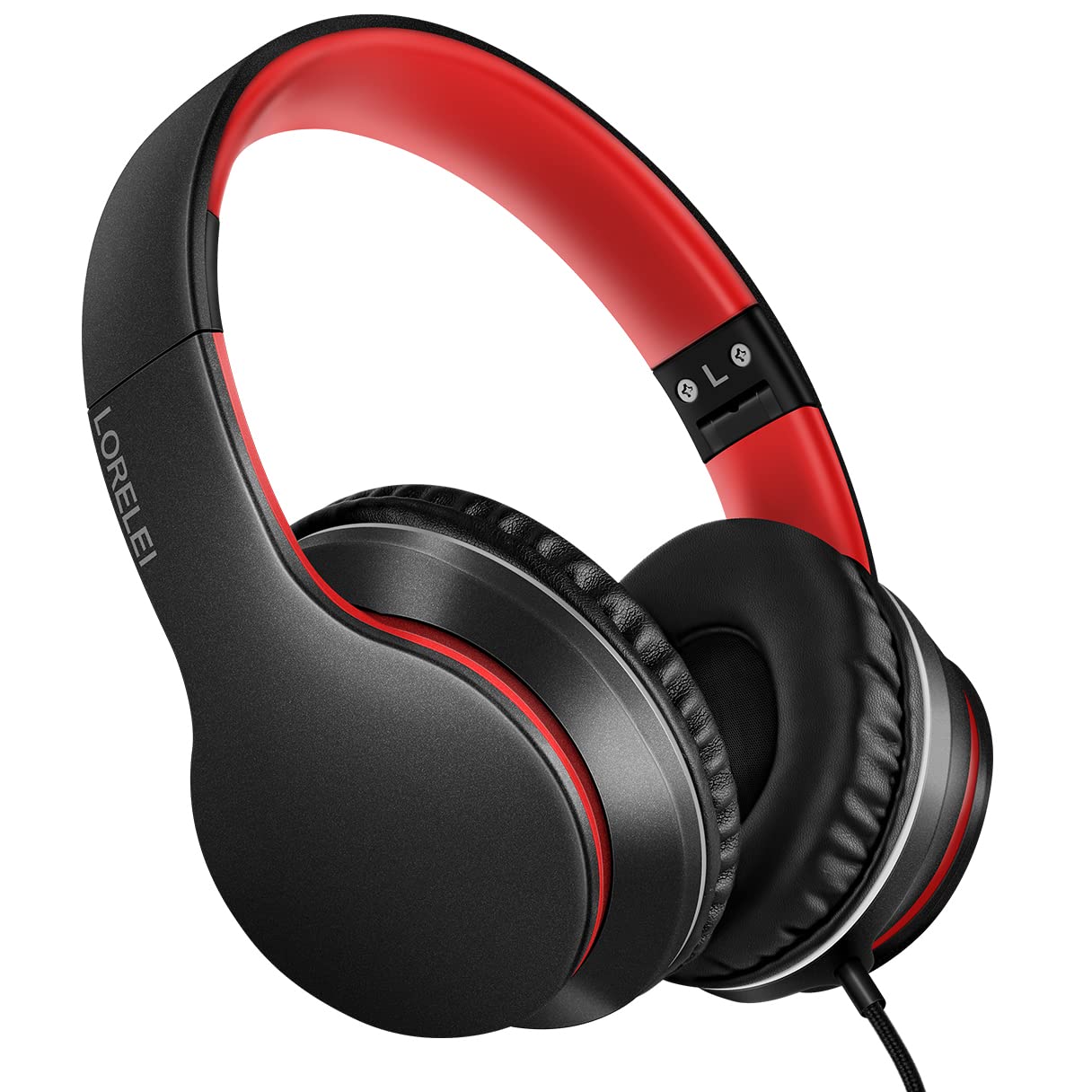 LORELEI X6 Over-Ear Headphones with Microphone, Lightweight Foldable & Portable Stereo Bass Headphones with 1.45M No-Tangle, Wired Headphones for Smartphone Tablet MP3 / 4 (Space Black)