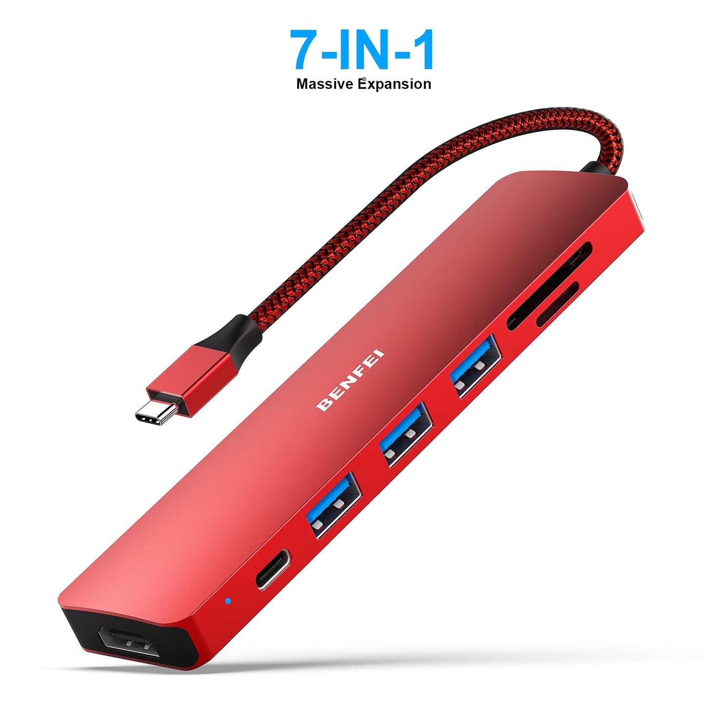 BENFEI USB C HUB 7in1, USB C HUB Multiport Adapter with USB-C to HDMI, USB-C to SD/TF Card Reader/3*USB 3.0/100W Power Delivery, Compatible with iPhone 15 Pro/Max, MacBook, iPad Pro, iMac, S23, XPS17