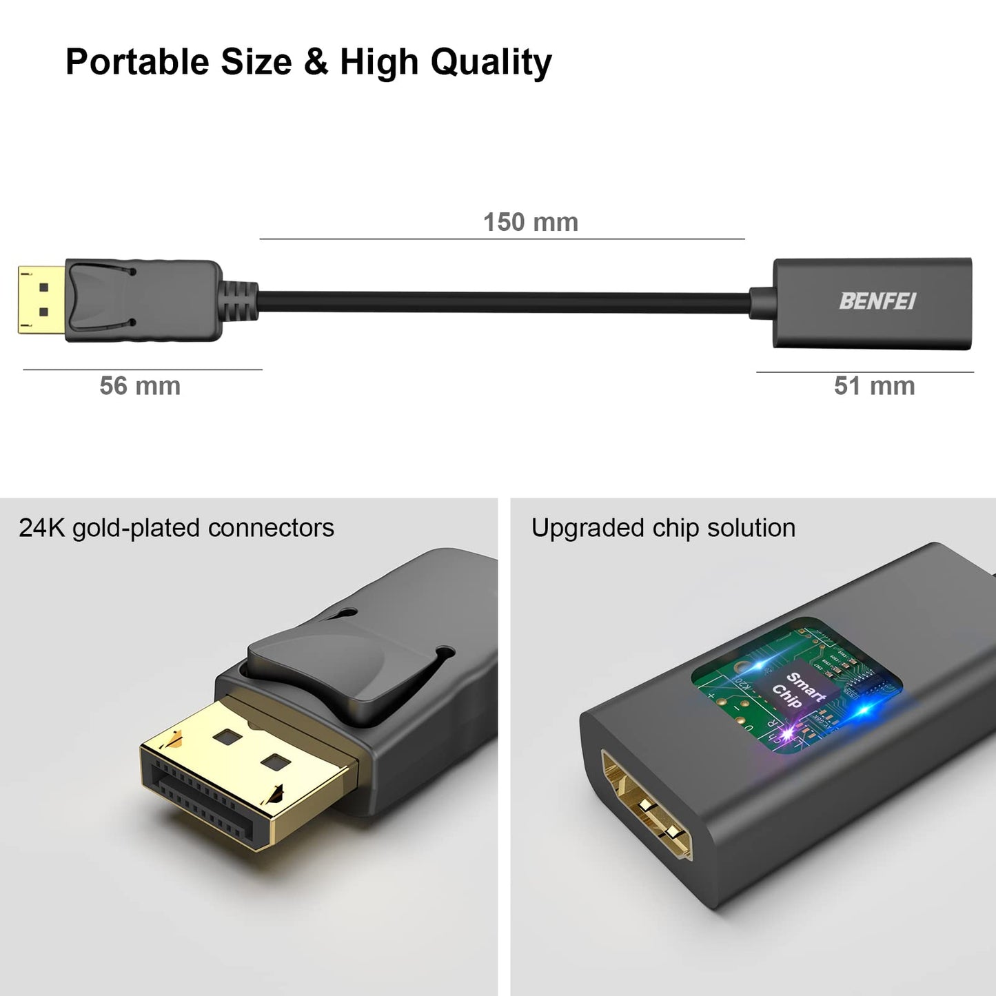 BENFEI DisplayPort to HDMI, Benfei Gold-Plated DP Display Port to HDMI Adapter (Male to Female) Compatible for Lenovo Dell HP and Other Brand