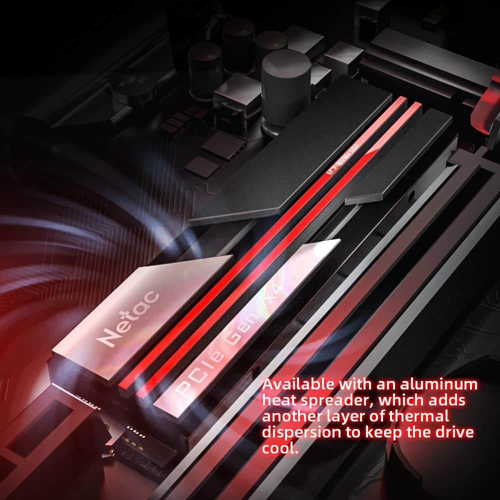 Netac 4TB PCIe Gen4x4 M.2 2280 SSD with Heatsink Up to 7200 MB/s Internal Gaming SSD High-Performance Storage for PCs Desktop Works with PS5, Easy to Install- NV7000