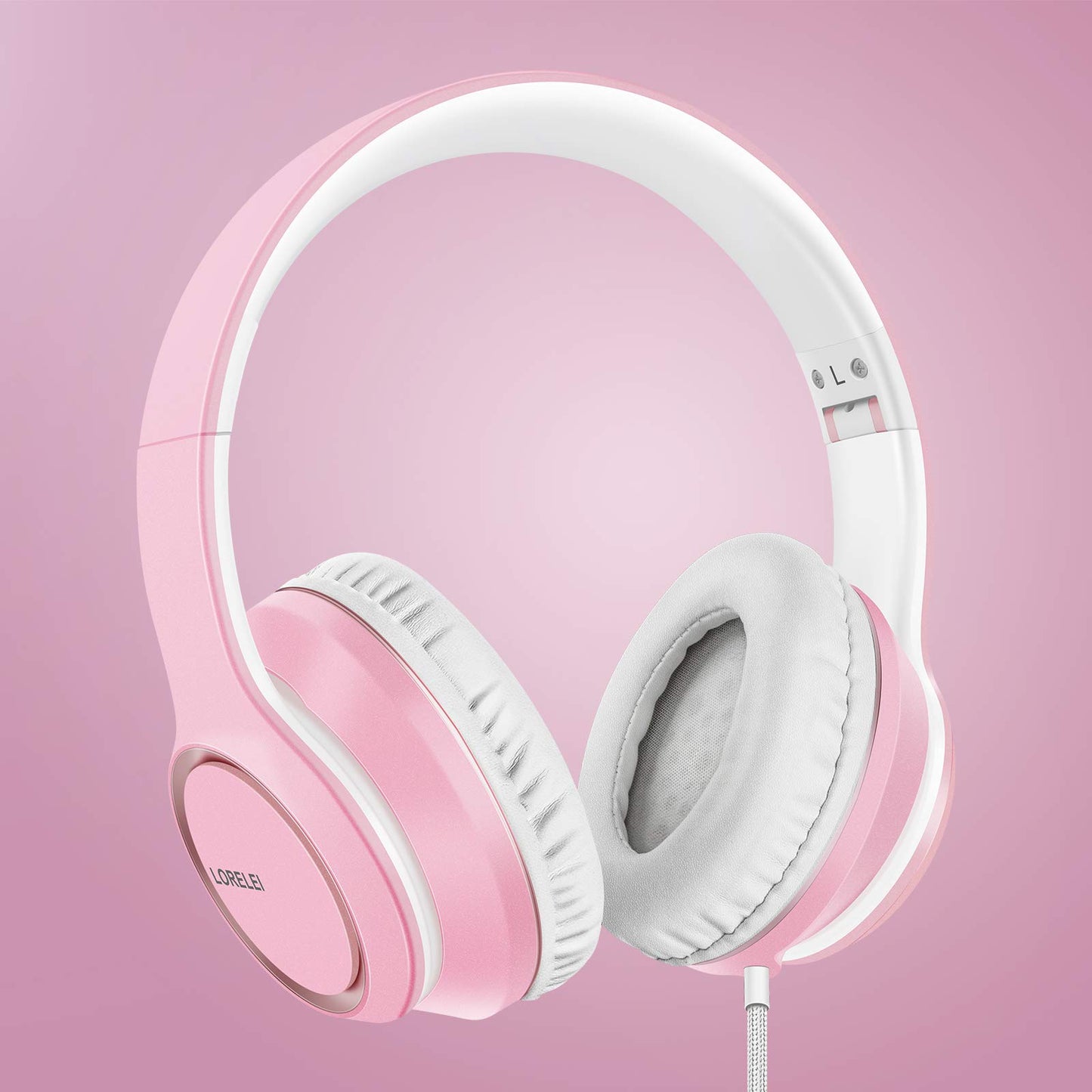 LORELEI X8 Over-Ear Wired Headphones with Microphone with 1.45m-Tangle-Free Nylon Line&3.5mm Plug,Lightweight Foldable & Portable Headphones for Smartphone,Tablet,Computer,Mp3/4(Pearl Pink)