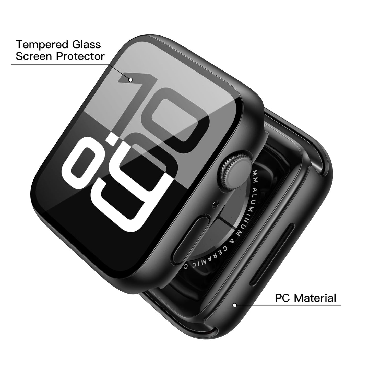 2Pack Black Hard Case (Apple Watch SE 2 (2024) SE Series 6 Series 5 Series 4)with HD Tempered Glass Screen Protector